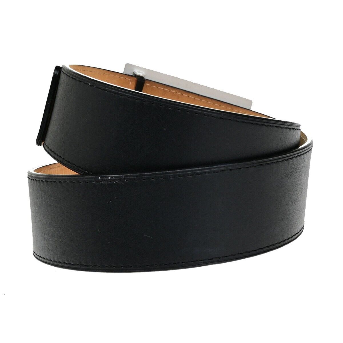 LOUIS VUITTON Logo Ceinture Jeans Belt Leather Black Silver Spain M6812 36ED272