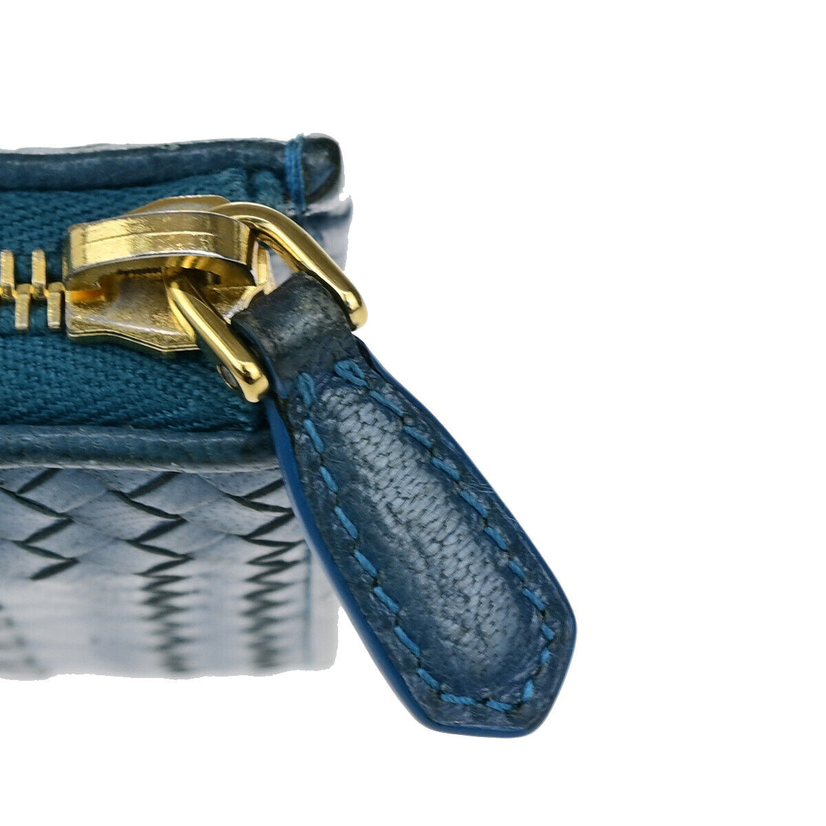 PRADA Logo Madras Long Zipper Long Wallet Pursr Blue GHW Voyage 09YG620