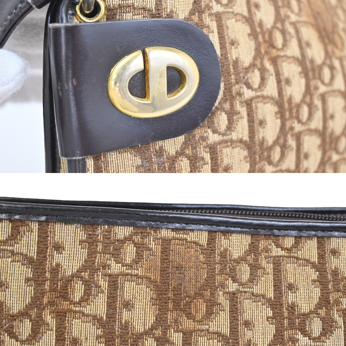 CHRISTIAN DIOR Logo Trotter Pattern Shoulder Bag Canvas Leather Brown 67CA905