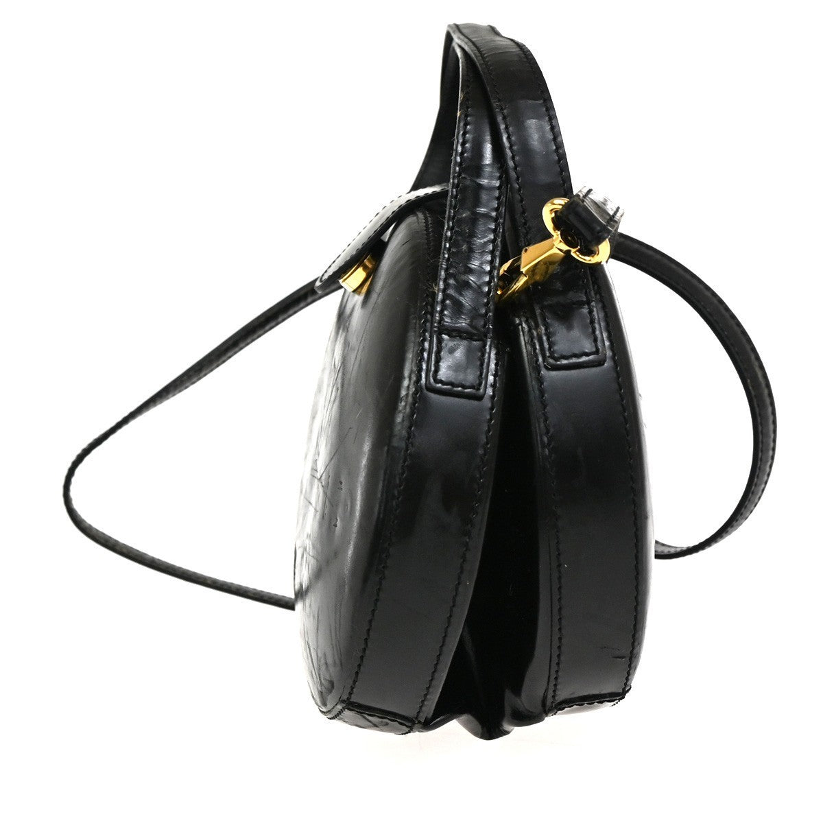 LOEWE Anagram Round 2Way Top Handle Shoulder Bag Calfskin Leather Black 65CA573