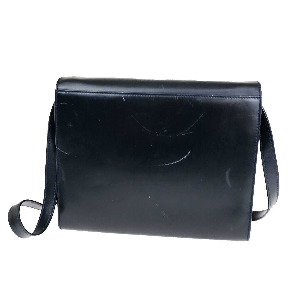 SALVATORE FERRAGAMO Logo Vara Shoulder Bag Leather Navy Blue GHW Italy 68YG010