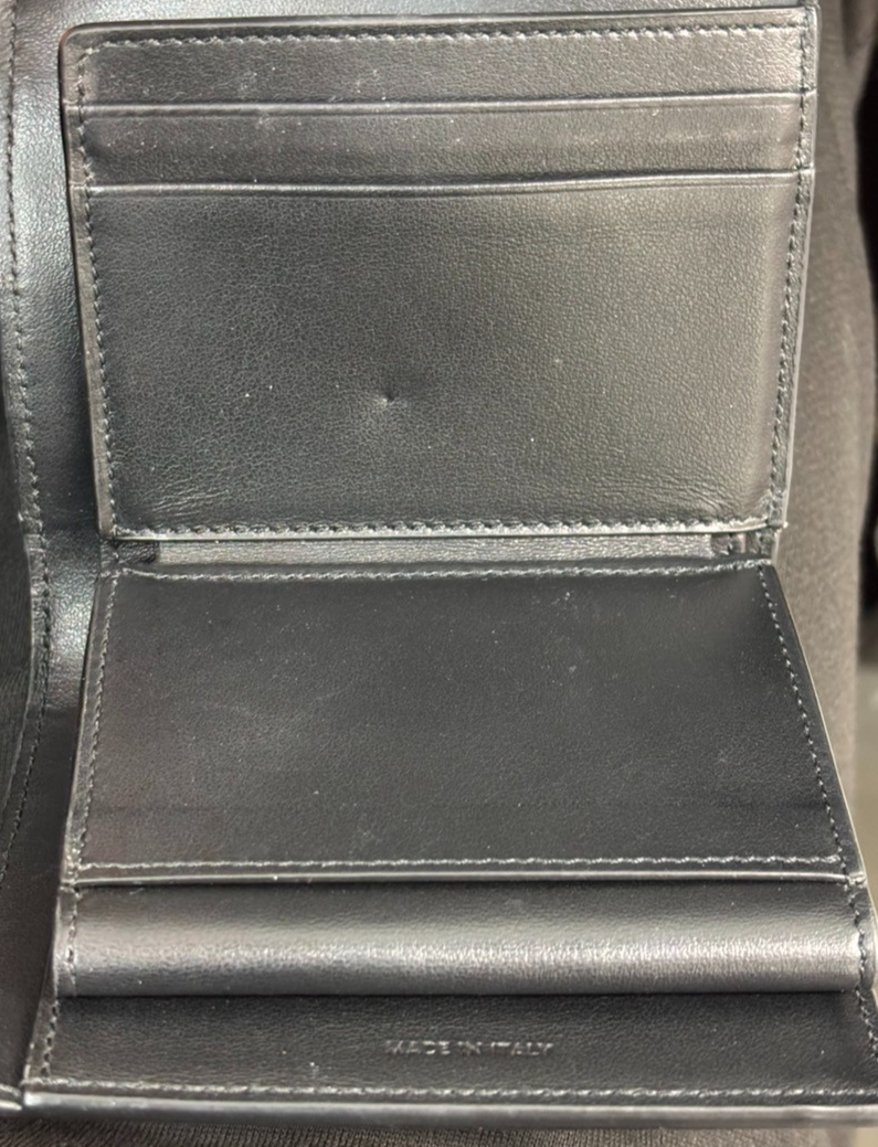 CELINE Triomphe Small Trifold Wallet Purse Leather Black GHW 31TA346