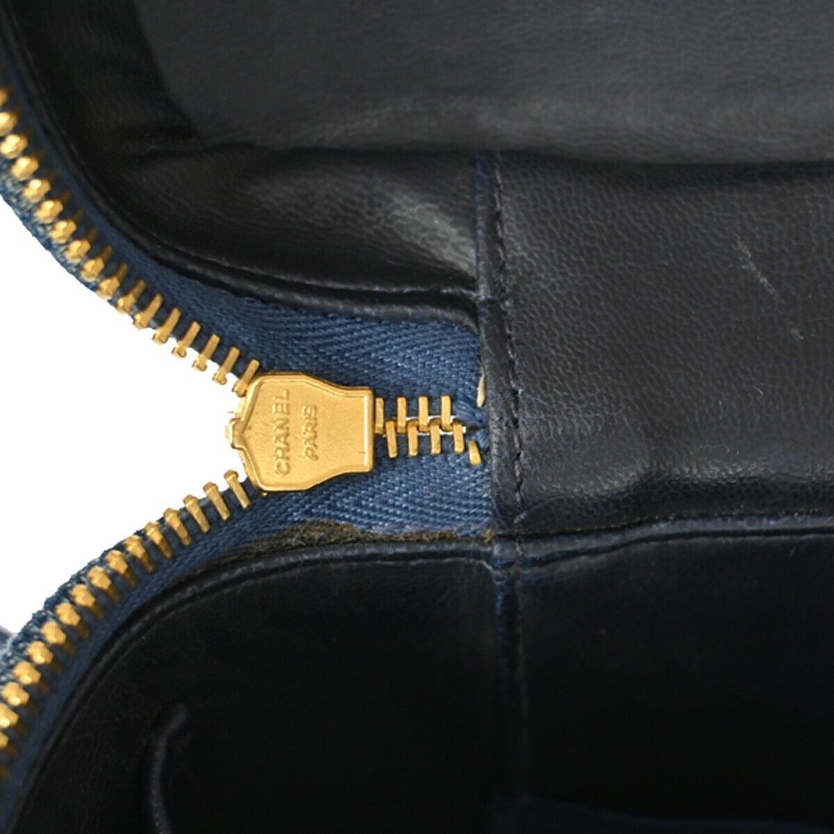 CHANEL CC Logo 2Way Shoulder Hand Vanity Bag Denim Leather Blue Vintage 744RH823