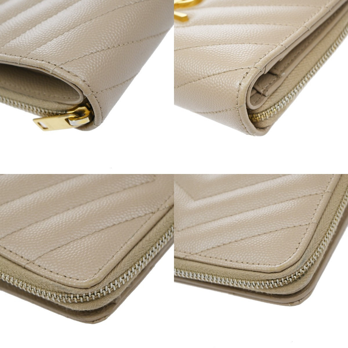 SAINT LAURENT YSL Logo Compact Bifold Wallet Leather Beige GHW Italy 38KB109