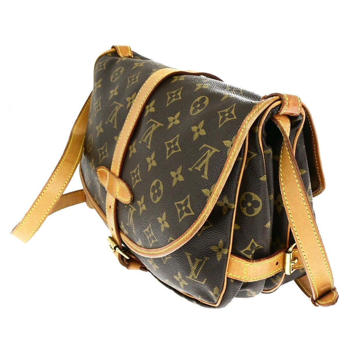 LOUIS VUITTON Logo Saumur 30 Shoulder Bag Monogram Leather Brown M42256 13SH865