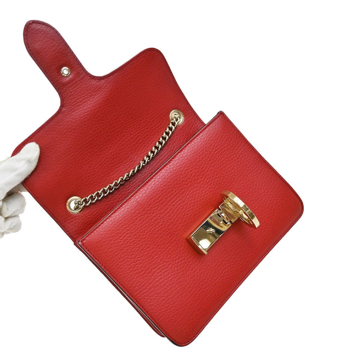 GUCCI Logo Interlocking G Chain Mini Shoulder Bag Leather Red GHW Italy 52KP126