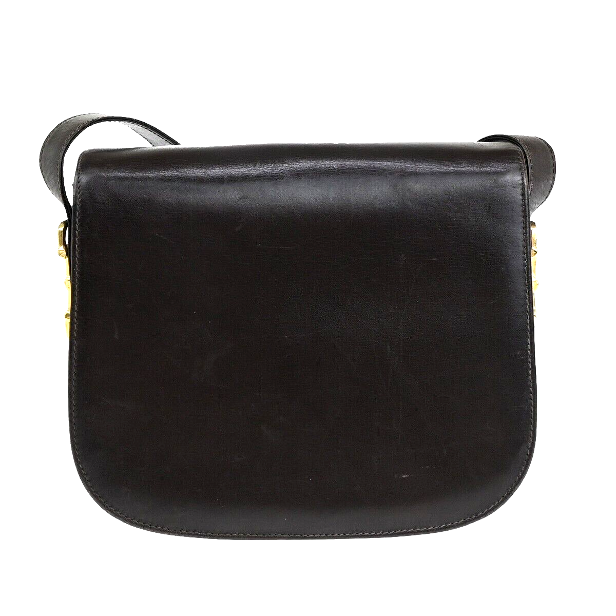 CELINE Logo Horse Carriage Shoulder Bag Leather Brown Gold Made in Italy 30EC868