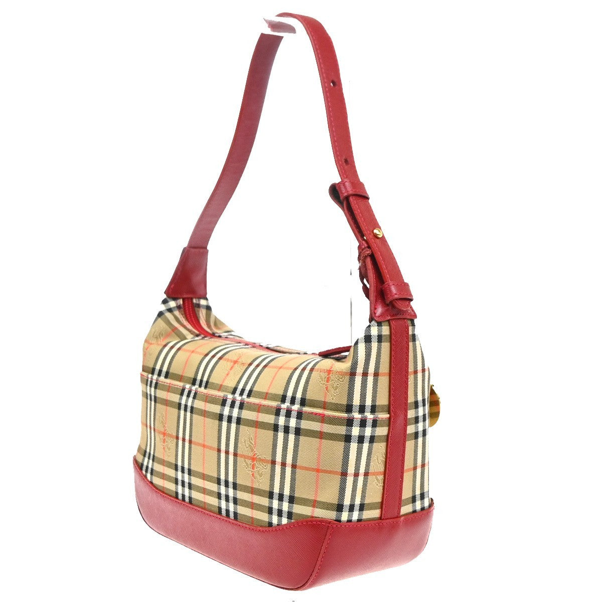 BURBERRY Logo Haymarket Check Shoulder Hand Bag Canvas Leather BE GHW 89RQ012