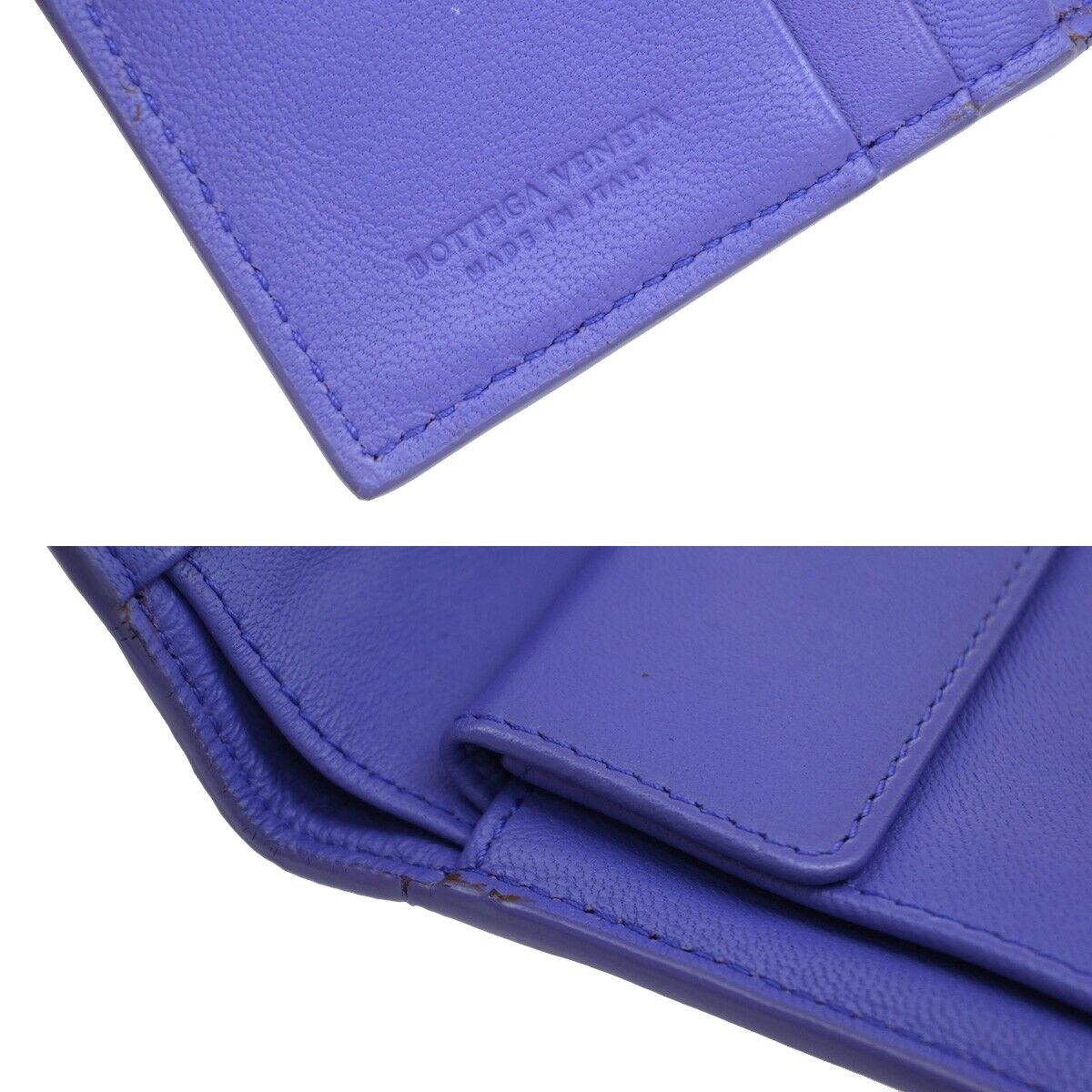 BOTTEGA VENETA Logo Intrecciato Bifold Compact Wallet Leather Purple 62EE110