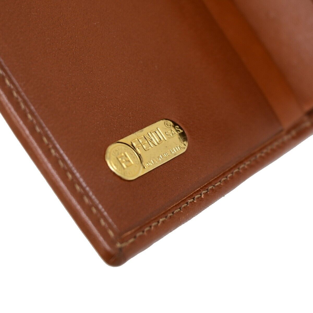 FENDI Logo Pequin Trifold Compact Wallet PVC Leather Brown Black Italy 05KA408