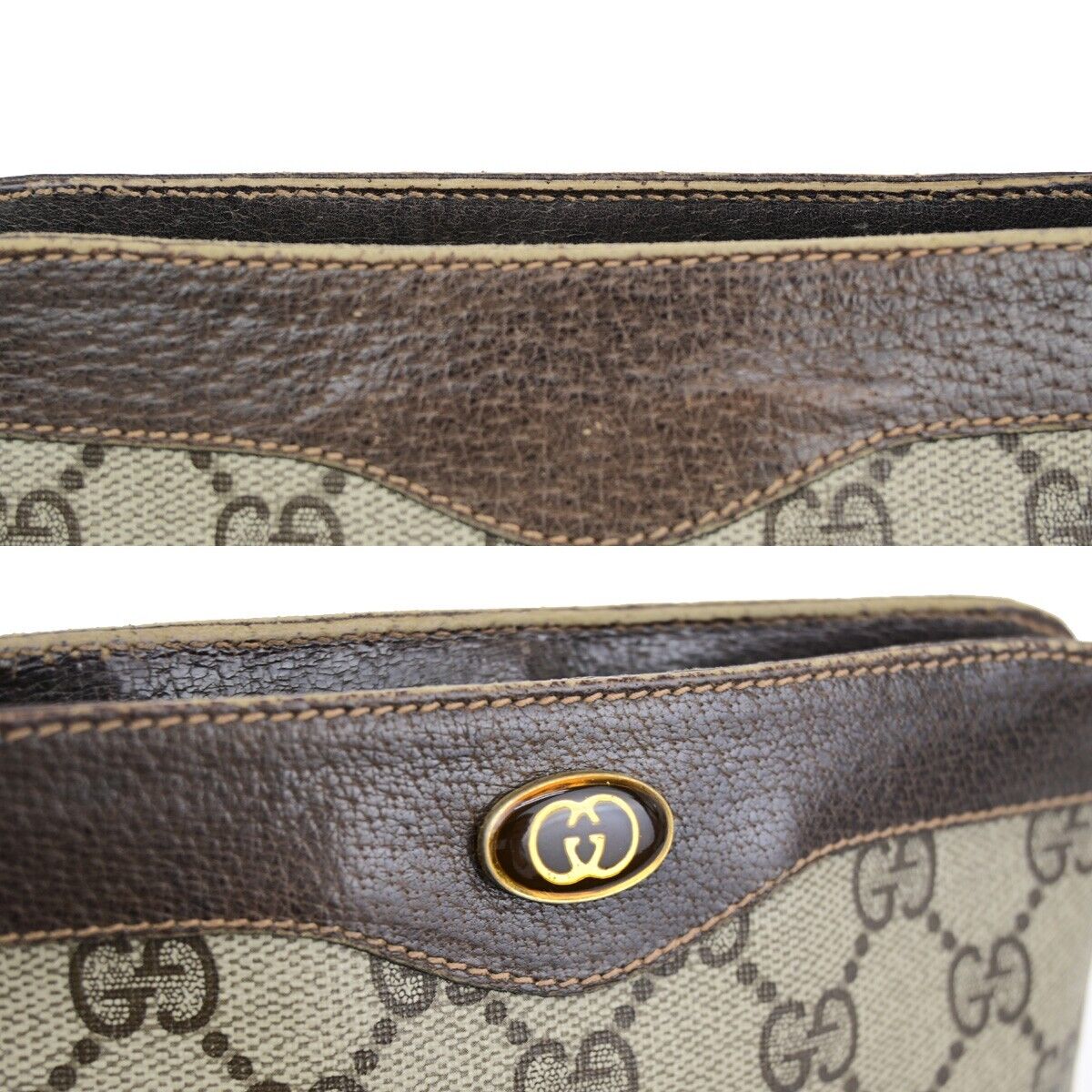 GUCCI Logo GG Pattern Pouch Bag PVC Leather Brown GHW Italy 05SH828