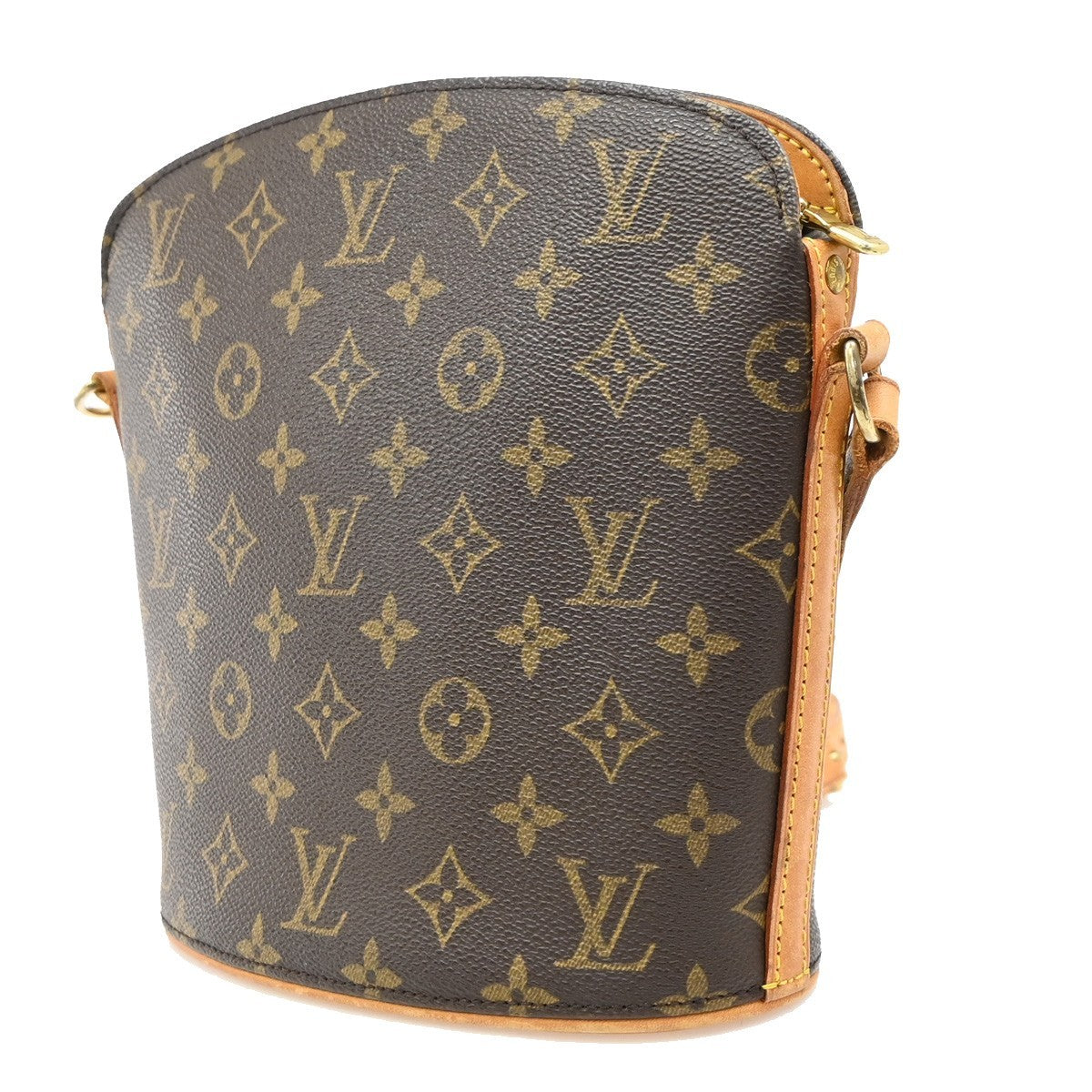 LOUIS VUITTON Logo Drouot Shoulder Bag Monogram Leather Brown M51290 74KD177