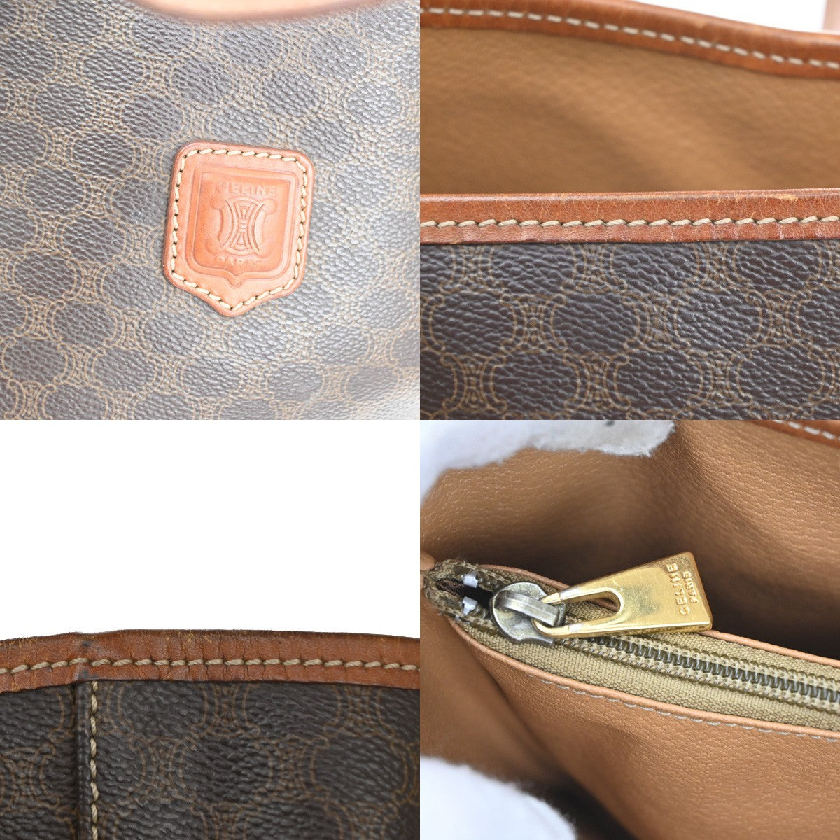 CELINE Logo Macadam Pattern Shoulder Tote Bag PVC Leather Brown GHW 33KC141