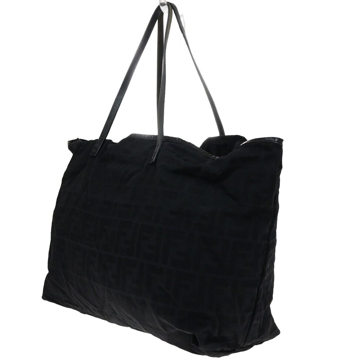 FENDI Logo Zucca Pattern Shoulder Tote Bag Canvas Leather Black Italy 63KA552