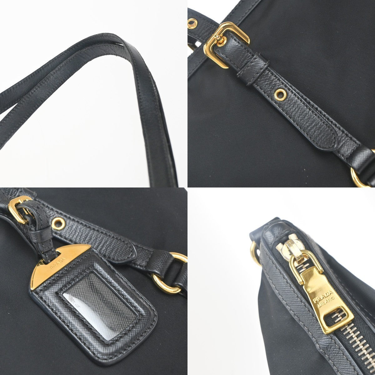 PRADA Logo Tessuto Saffiano Shoulder Bag Nylon Leather Black GHW 76KP488