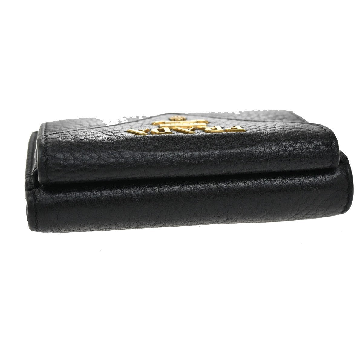 PRADA Logo Mini Compact Trifold Wallet Vitello Leather Black GHW 62YH815