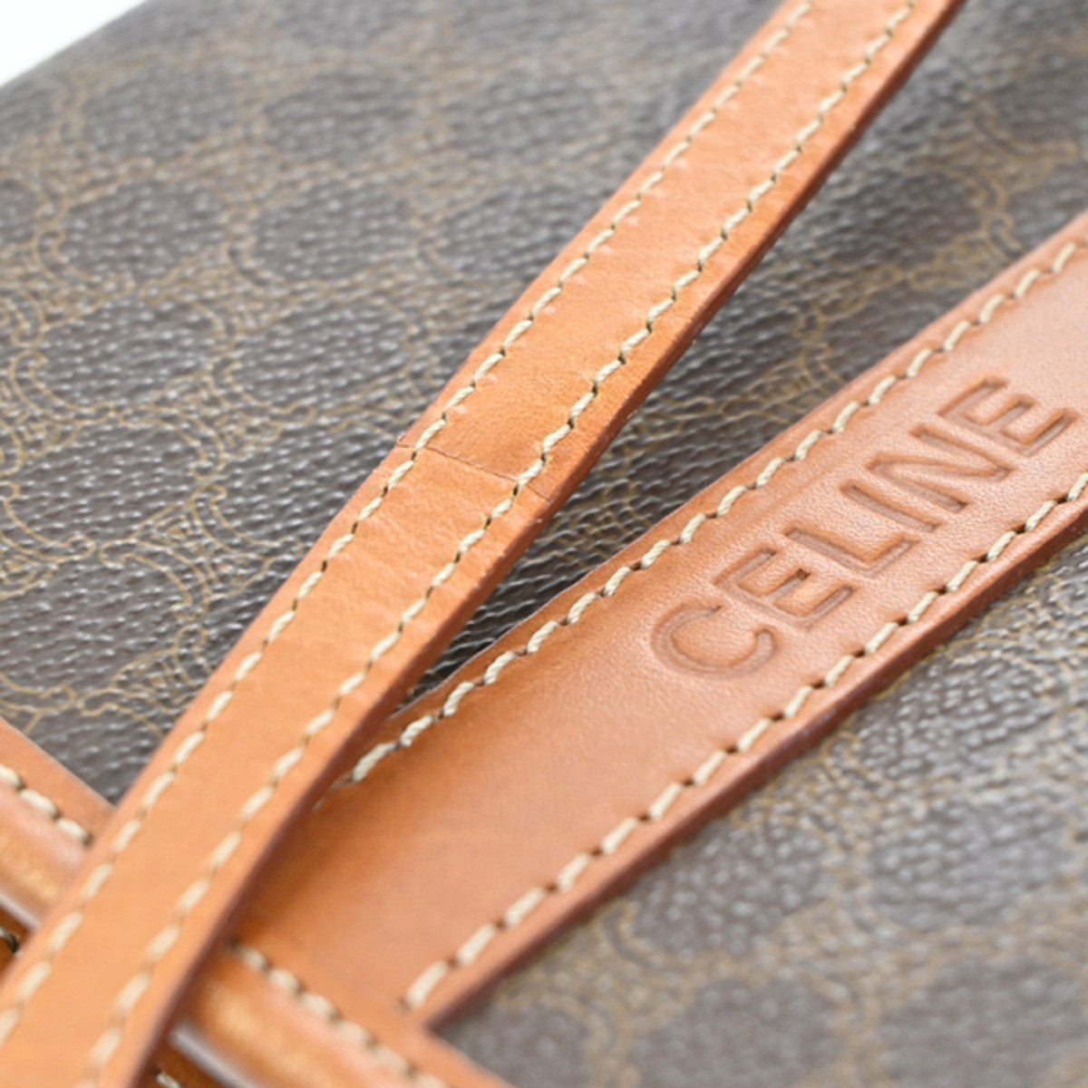 CELINE Logo Macadam Pattern 2Way Shoulder Clutch PVC Leather Brown Italy 30CA499