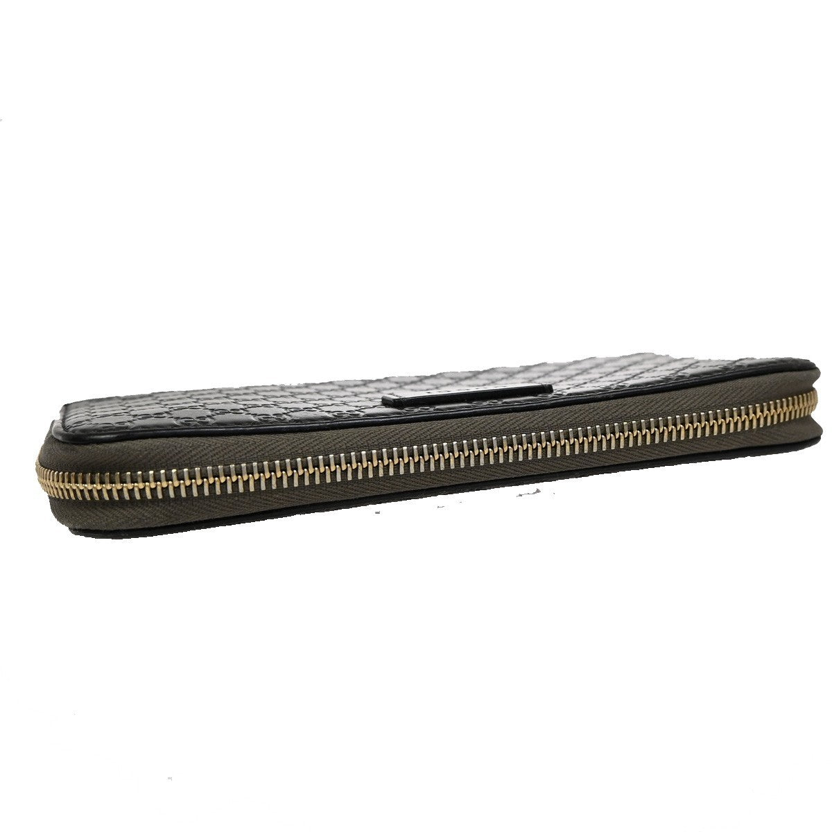 GUCCI Micro Guccissima GG Pattern Long Zipper Wallet Leather Black Gold 31KB287