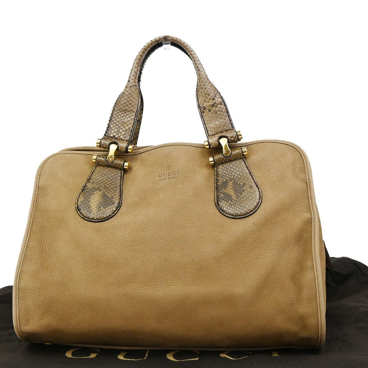 GUCCI Logo Hand Bag Suede Embossing Leather  Brown GHW Italy 86KP039