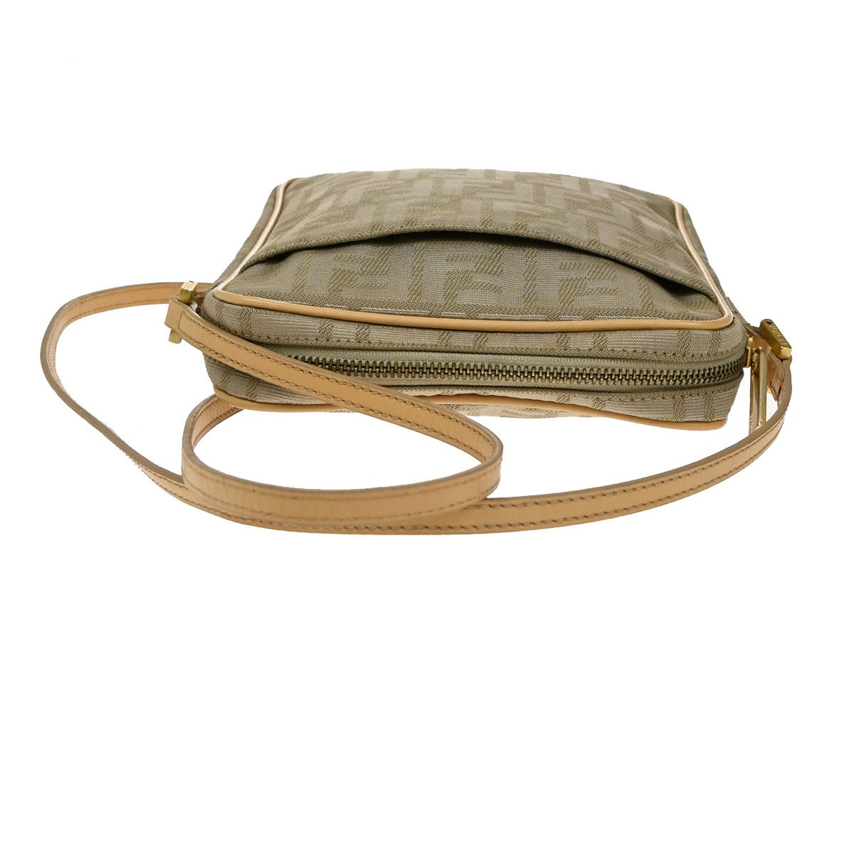 FENDI Logo Zucca Pattern Shoulder Bag Canvas Leather Beige GHW Italy 65YH781