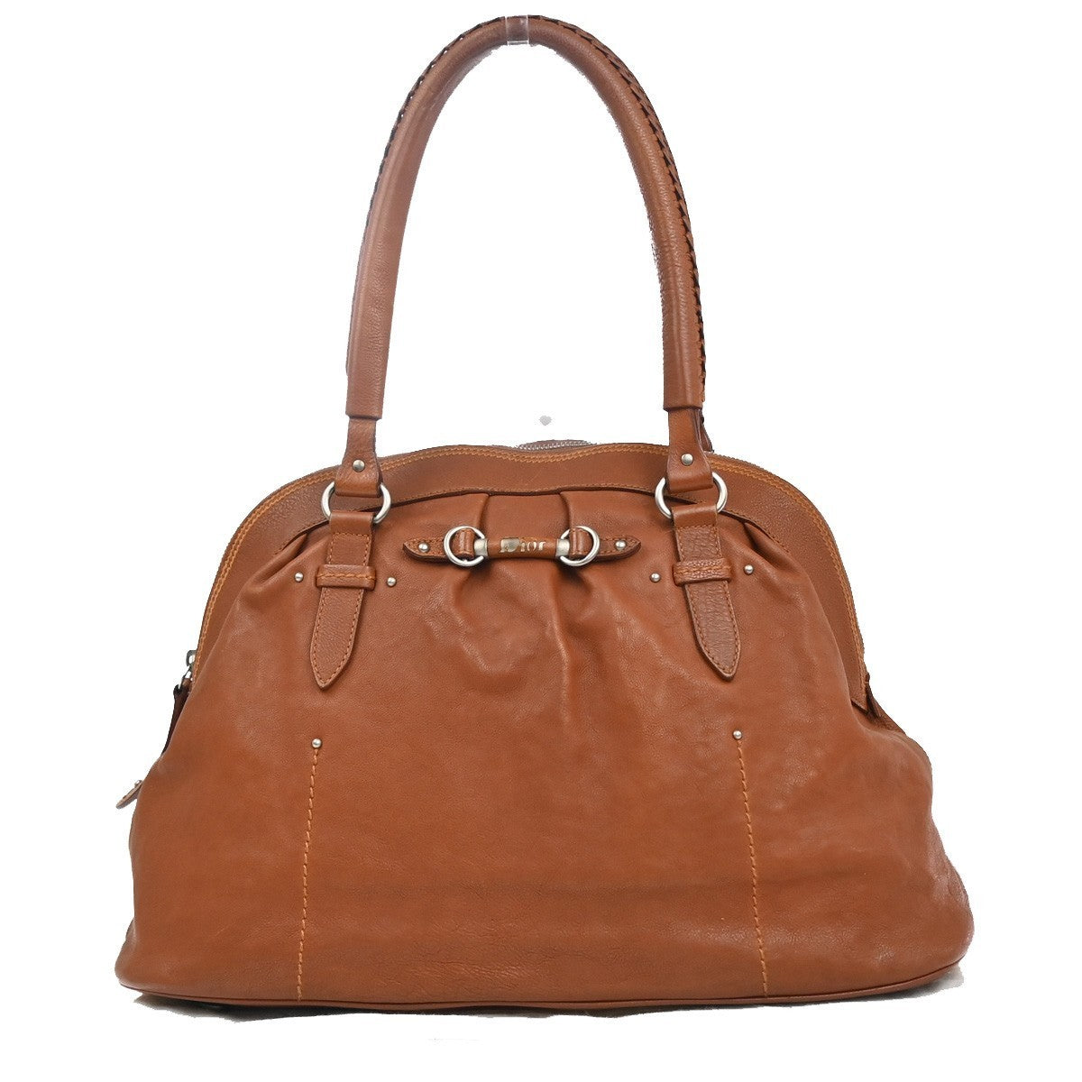 CHRISTIAN DIOR Logo Shoulder Tote Hand Bag Leather Brown SHW Italy 12KC713