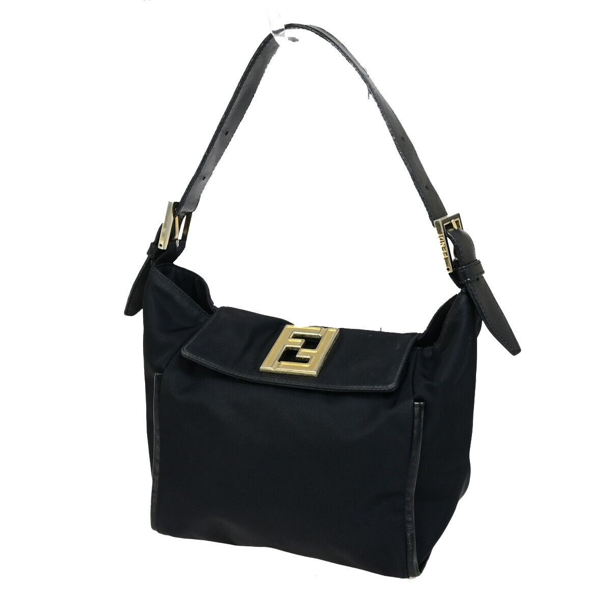 FENDI Logo FF Shoulder Bag Nylon Leather Black GWH Made In Italy 65FA936