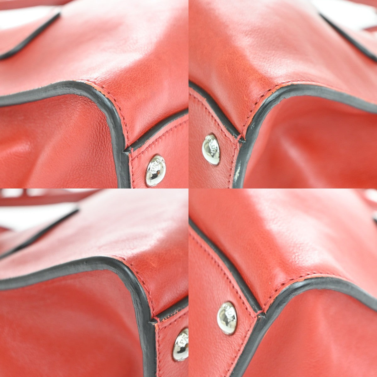 PRADA Logo 2Way Shoulder Hand Bag Glace Calf Leather Red SHW Italy 12TA657