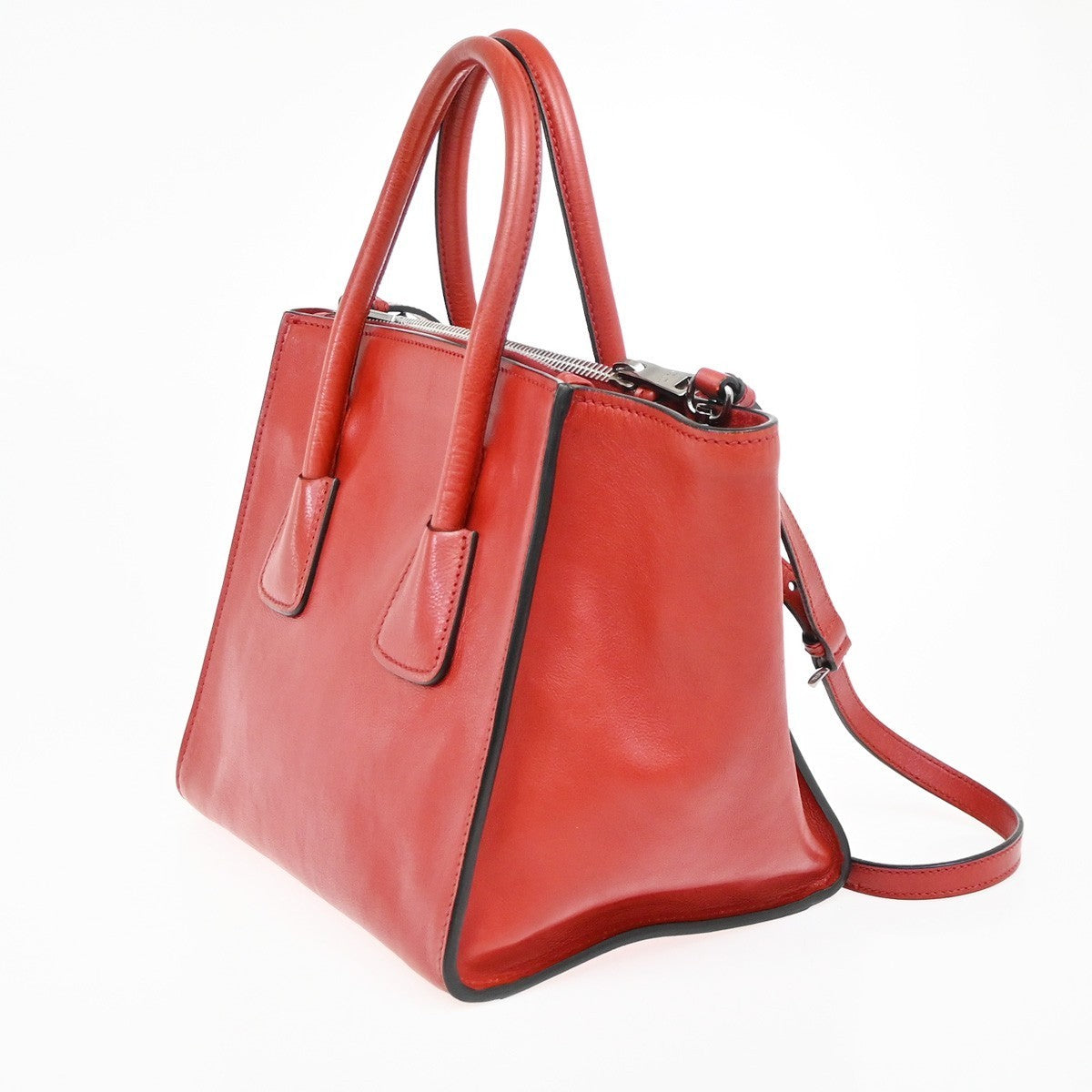 PRADA Logo 2Way Shoulder Hand Bag Leather Red SHW Italy 12KD181