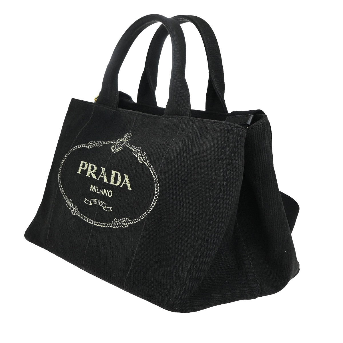 PRADA Logo Canapa 2Way Shoulder Hand Bag Canvas Leather Black GHW Italy 74KP225