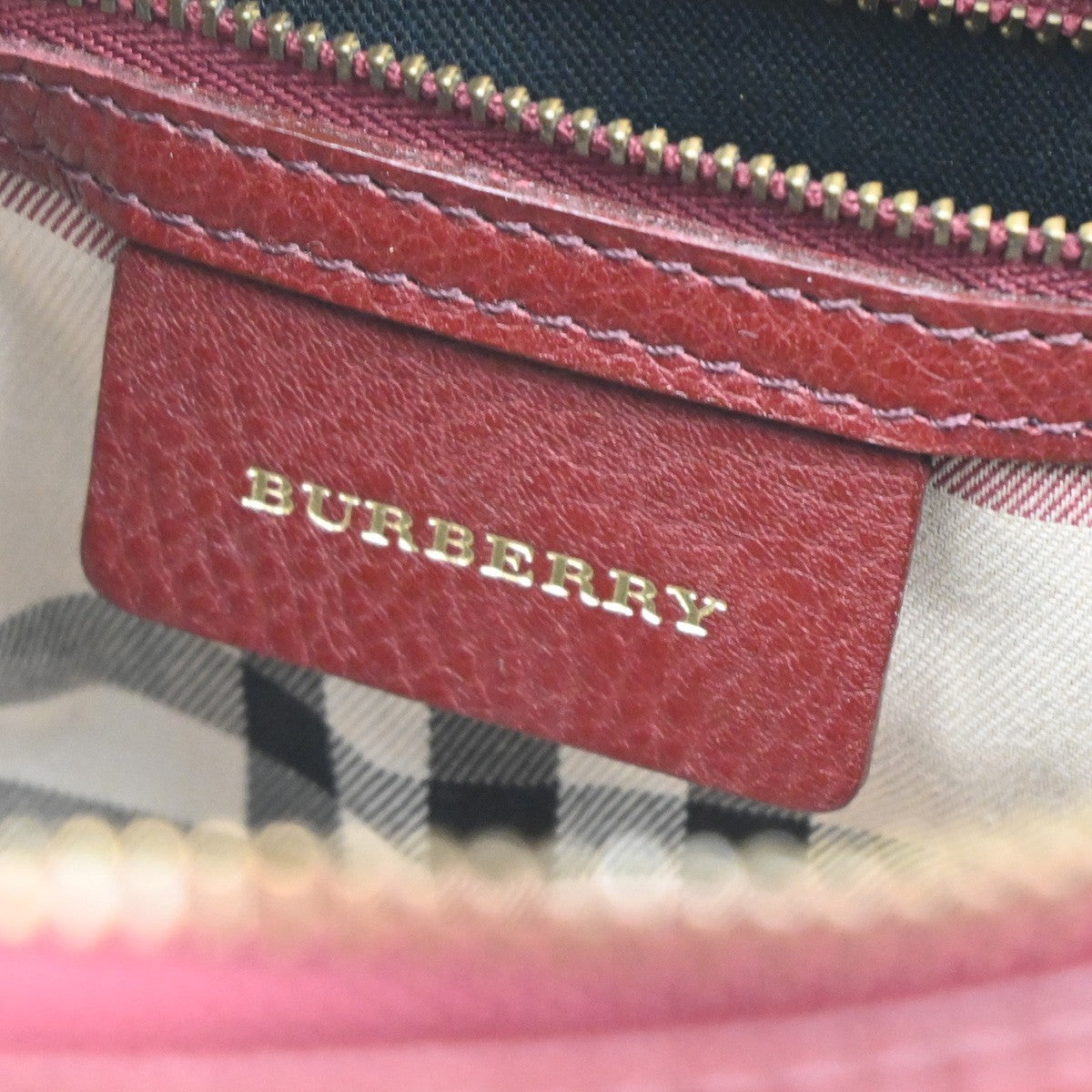BURBERRY Logo Nova Check Shoulder Bag Patent Leather Red GHW 04CA361