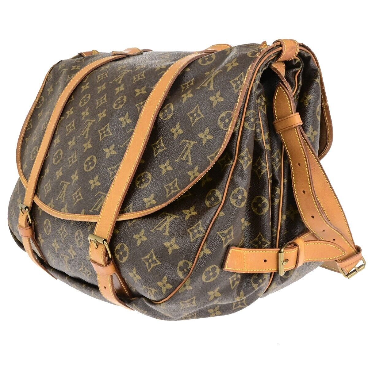 LOUIS VUITTON Logo Saumur 43 Shoulder Bag Monogram Leather Brown M42252 31ED337