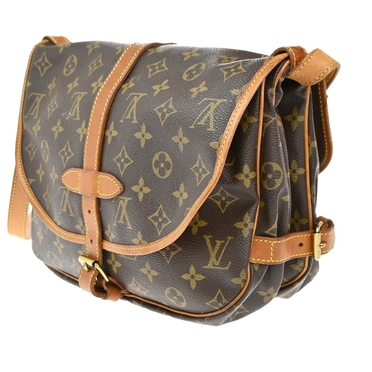 LOUIS VUITTON Logo Saumur 30 Shoulder Bag Monogram Leather Brown M42256 84EG375