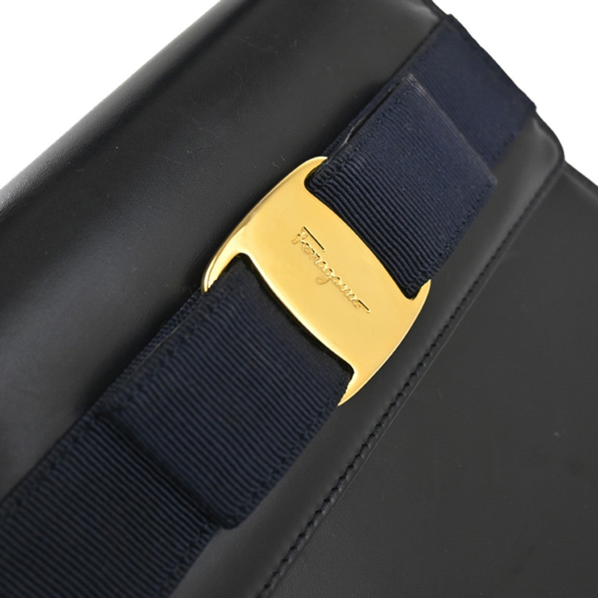 SALVATORE FERRAGAMO Logo 2Way Mini Shoulder Hand Bag Leather Navy Blue 62YJ092