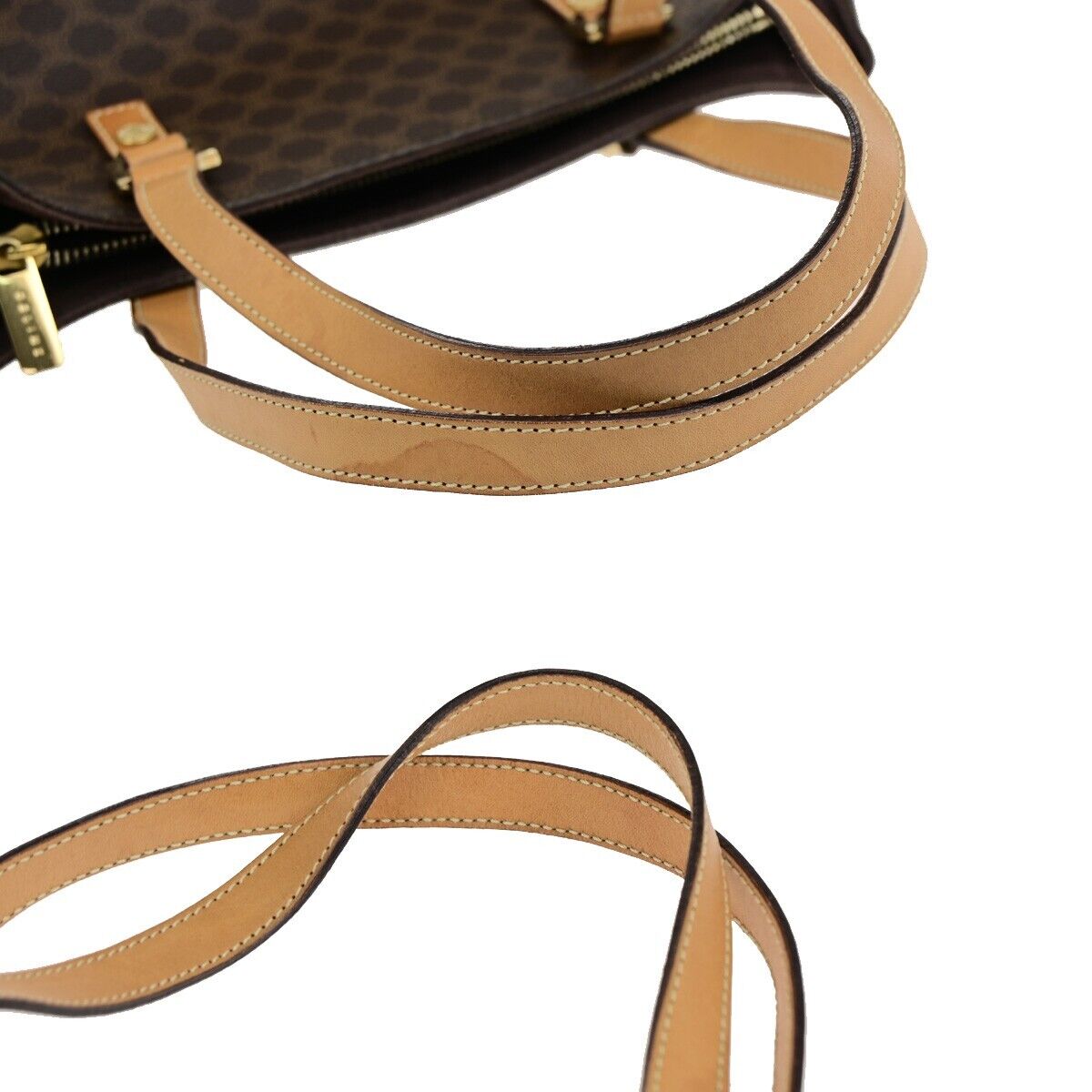 CELINE Logo Macadam Pattern Shoulder Tote Bag PVC Leather Brown GHW 34EC985