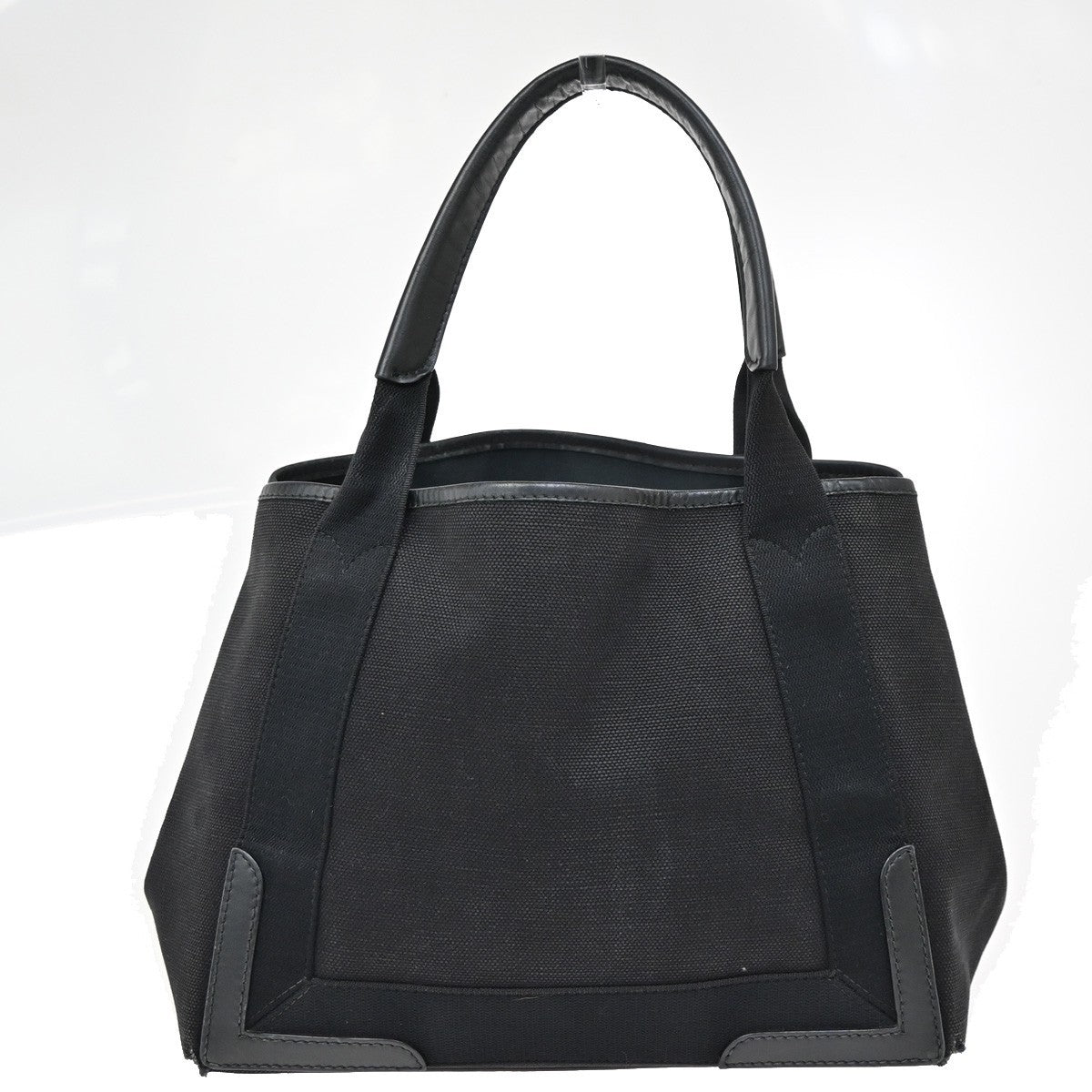 BALENCIAGA Logo Navy Cabas S Hand Bag Canvas Leather Black Italy 65EF883