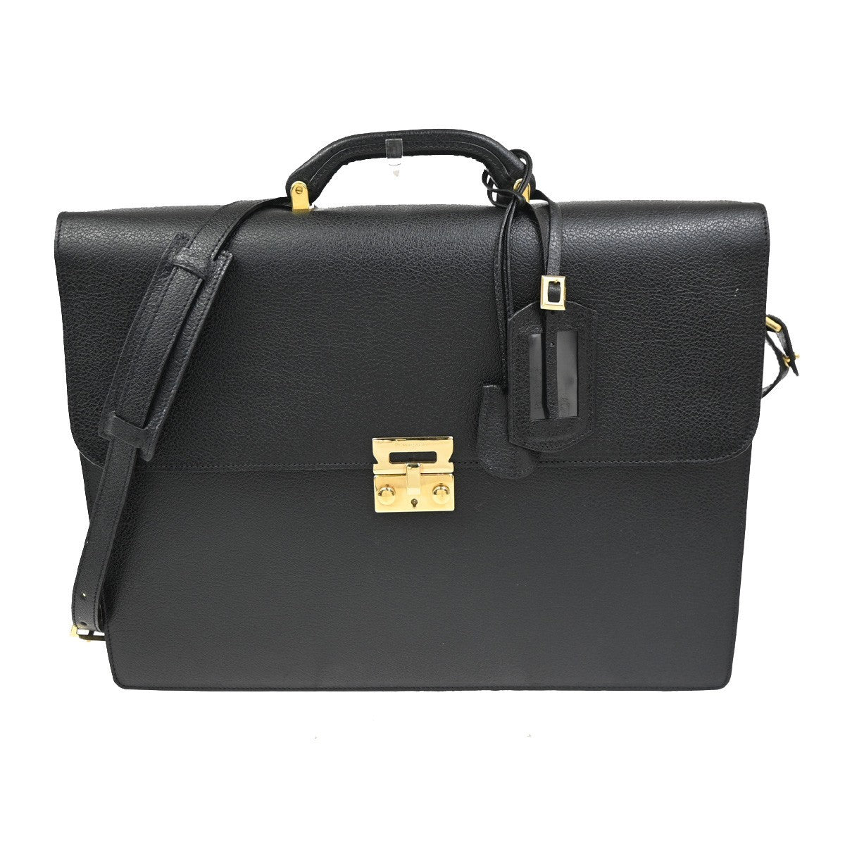 SALVATORE FERRAGAMO 2way Shoulder Hand Bag Briefcase Leather Black Italy 63KD172