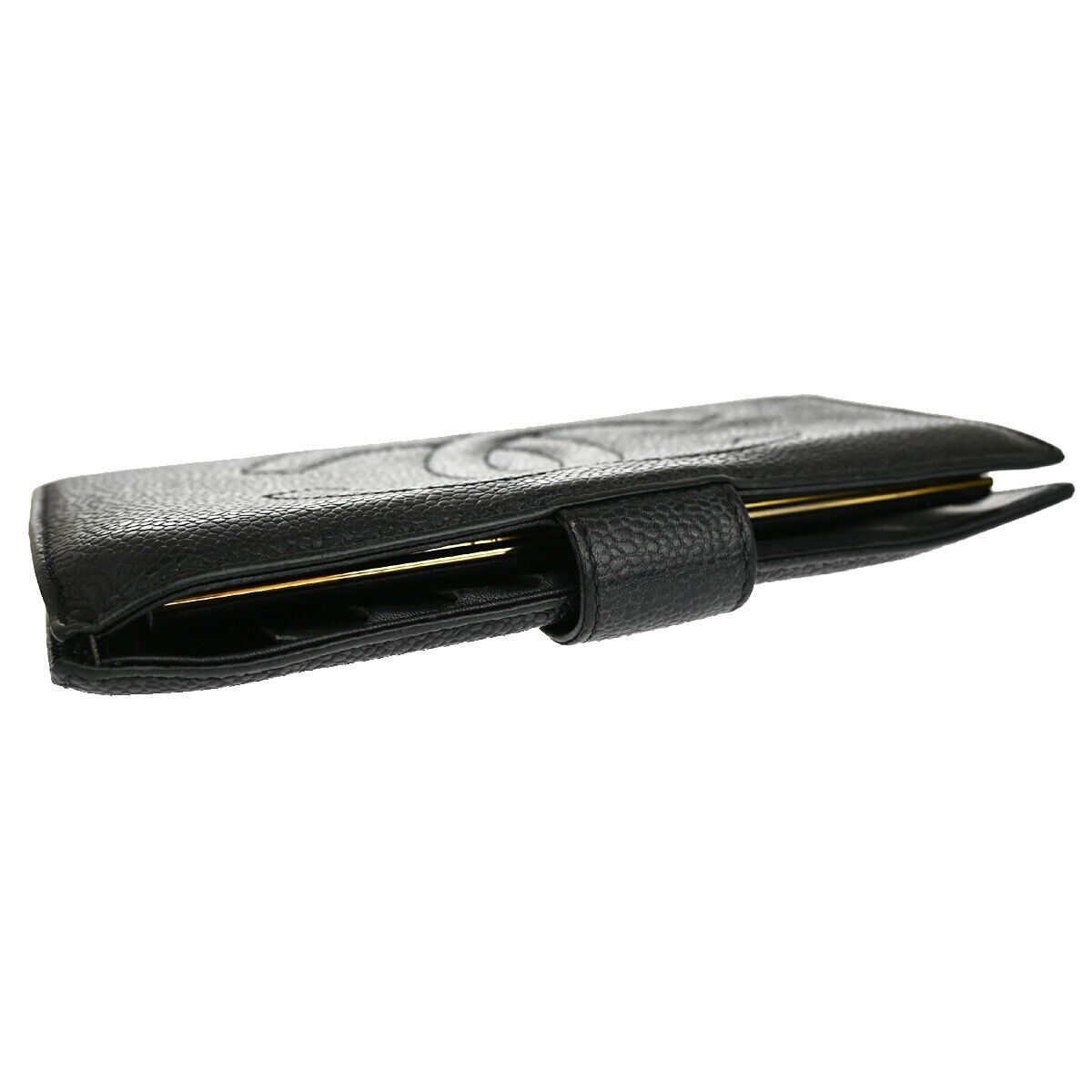 CHANEL CC Long Bifold Wallet Purse Caviar Skin Leather Black GHW Vintage 68YD942