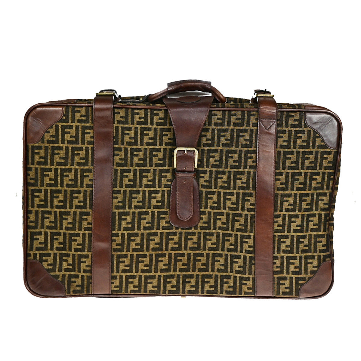 FENDI Logo Zucca Pattern Suitcase Travel Hand Bag Canvas Leather Brown 36YG733