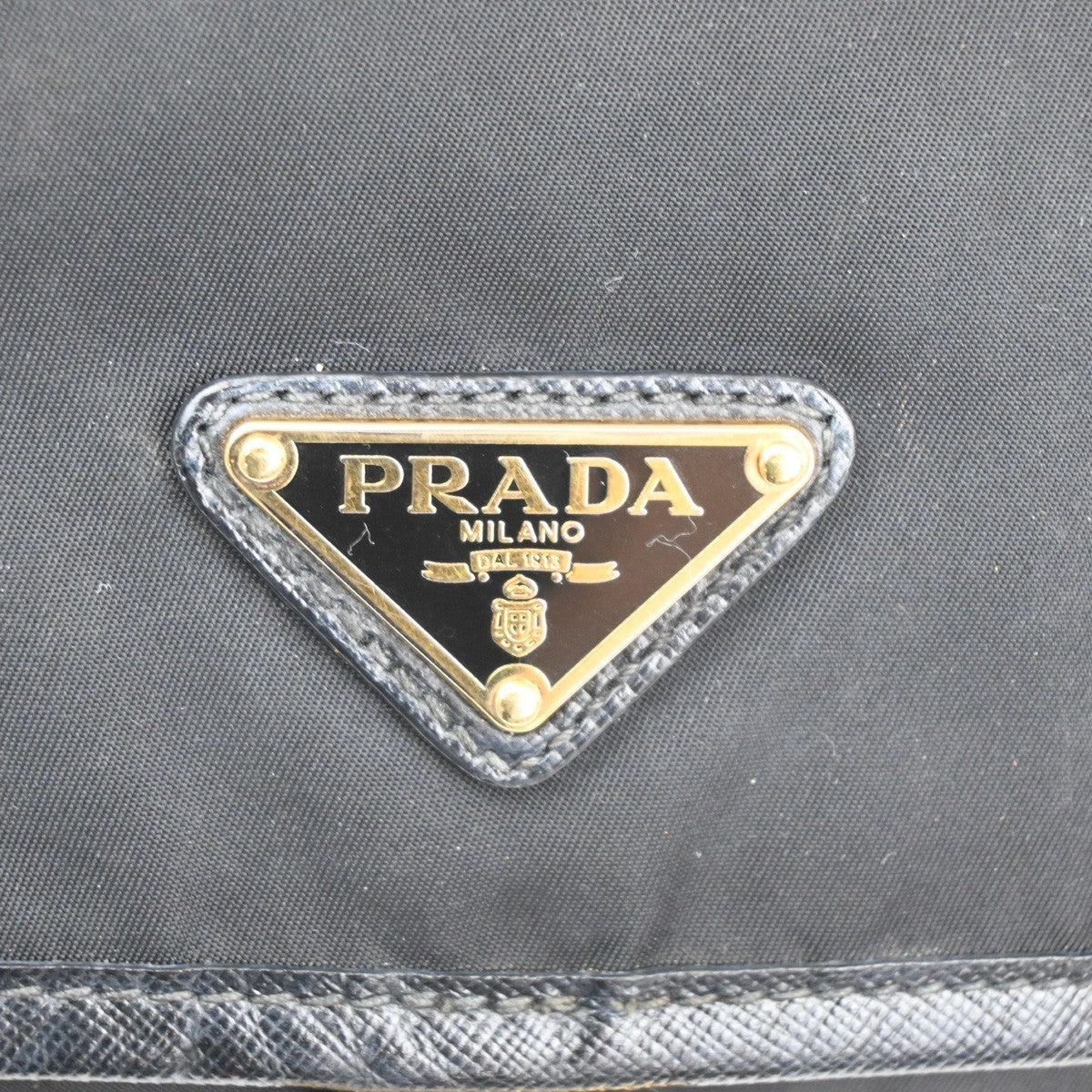PRADA Plate Logo Tessuto Shoulder Bag Nylon Leather Black GHW Italy 33TA379