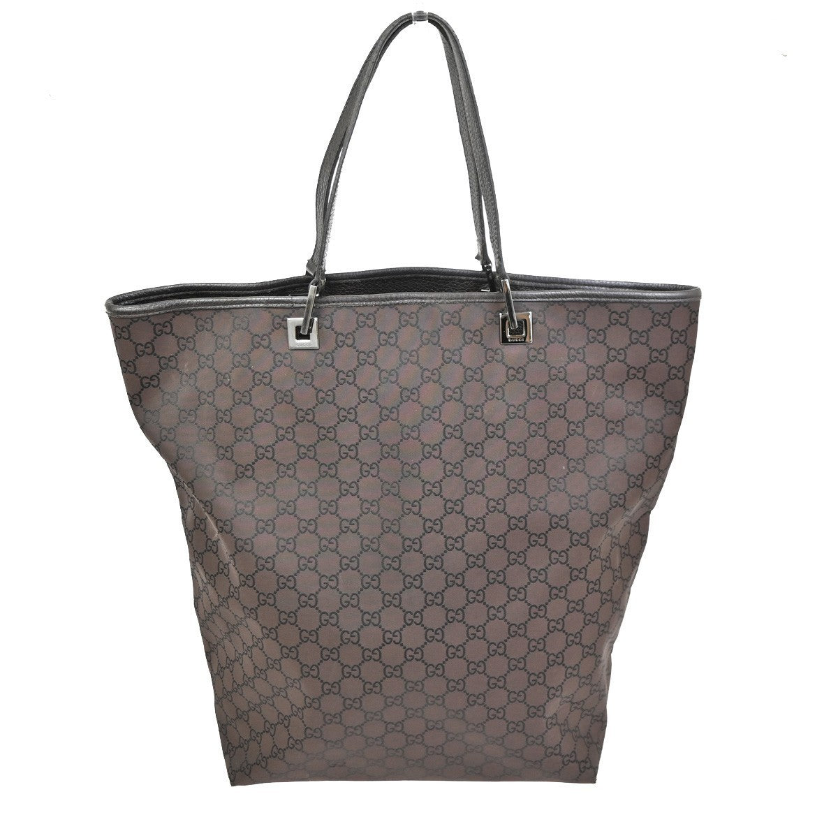 GUCCI Logo GG  Pattern Shoulder Tote Bag Canvas Leather Brown SHW Italy 62TA345