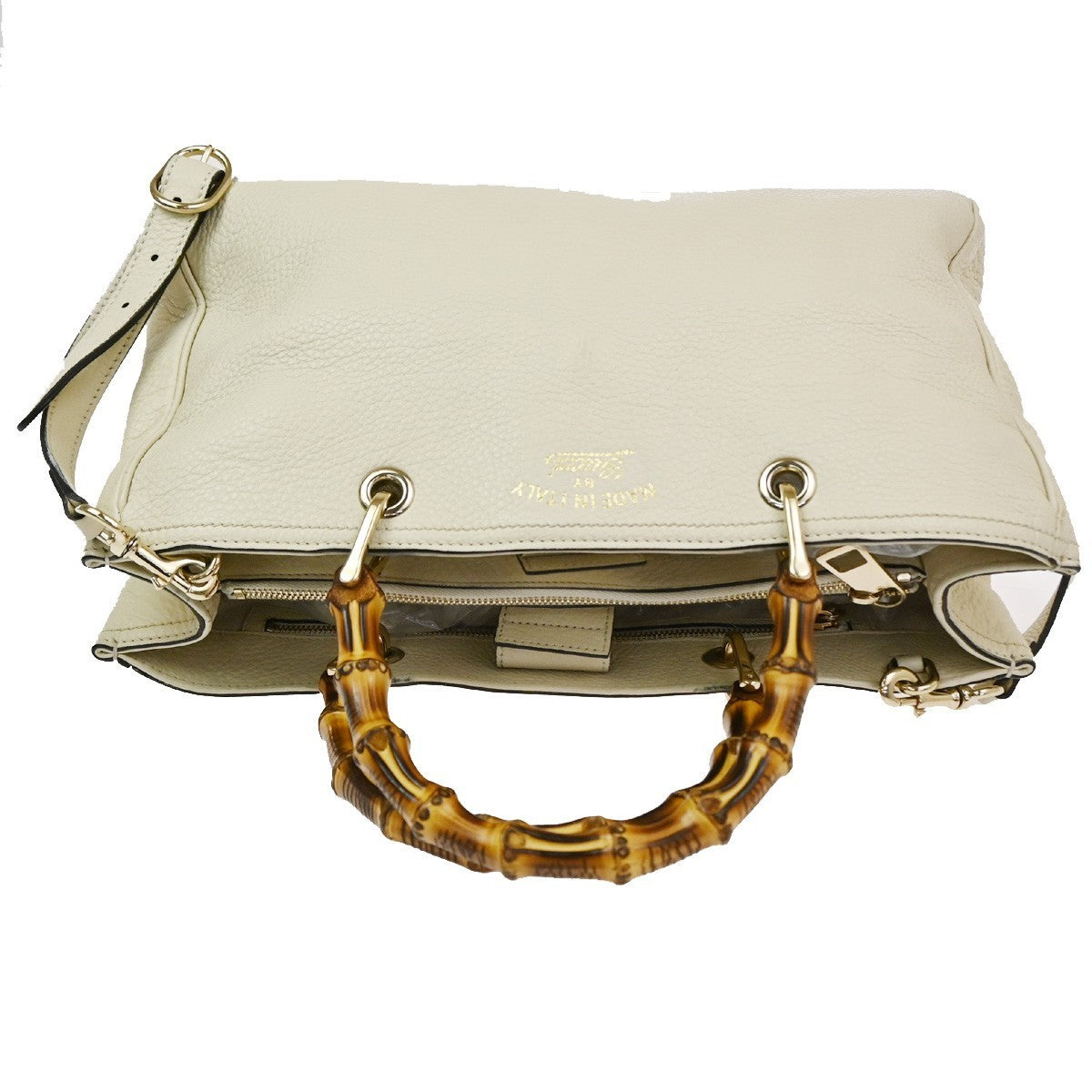 GUCCI Logo Bamboo 2Way Handbag Leather White GHW made in Italy 70TA662