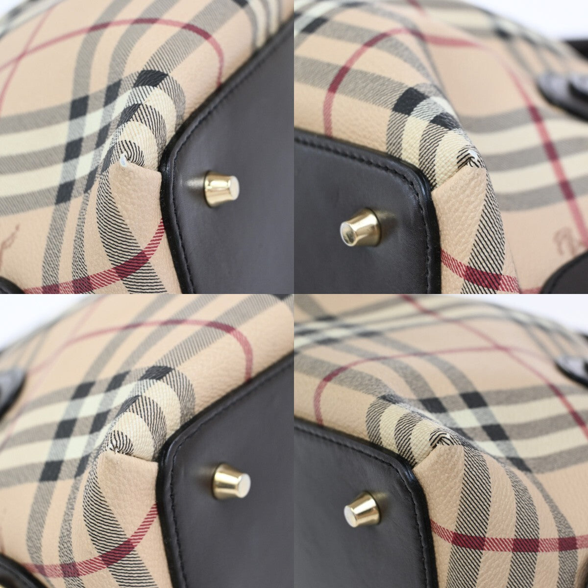 BURBERRY Logo Nova Hand Bag  Check PVC Leather Brown GHW 87RF419