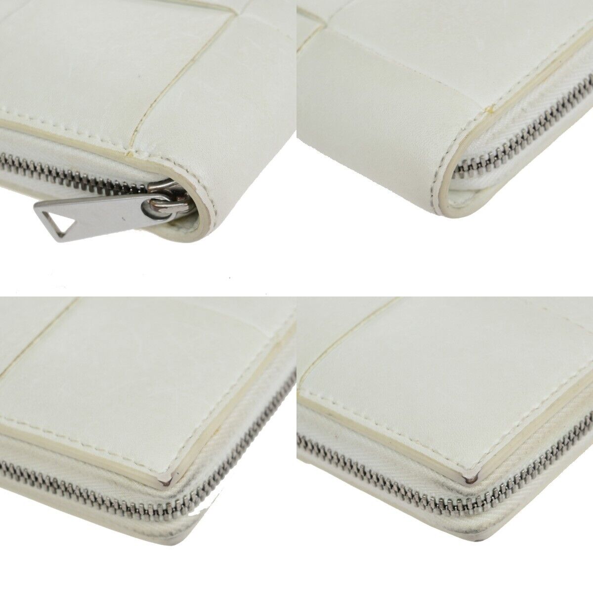 BOTTEGA VENETA Cassette Intrecciato Long Zipper Wallet Leather White 66EC242