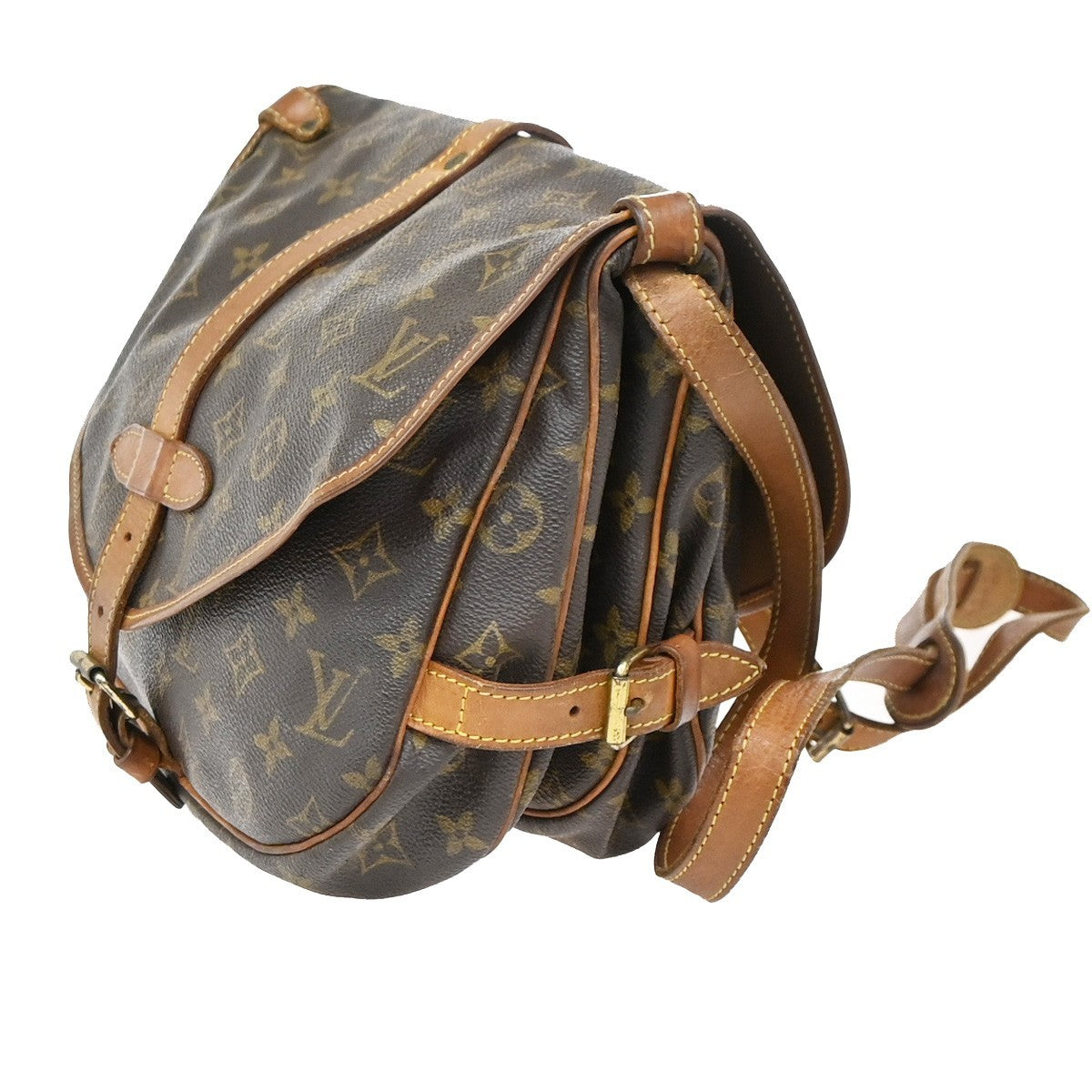 LOUIS VUITTON Logo Saumur 30 Shoulder Bag Monogram Leather Brown M42256 35ZA261