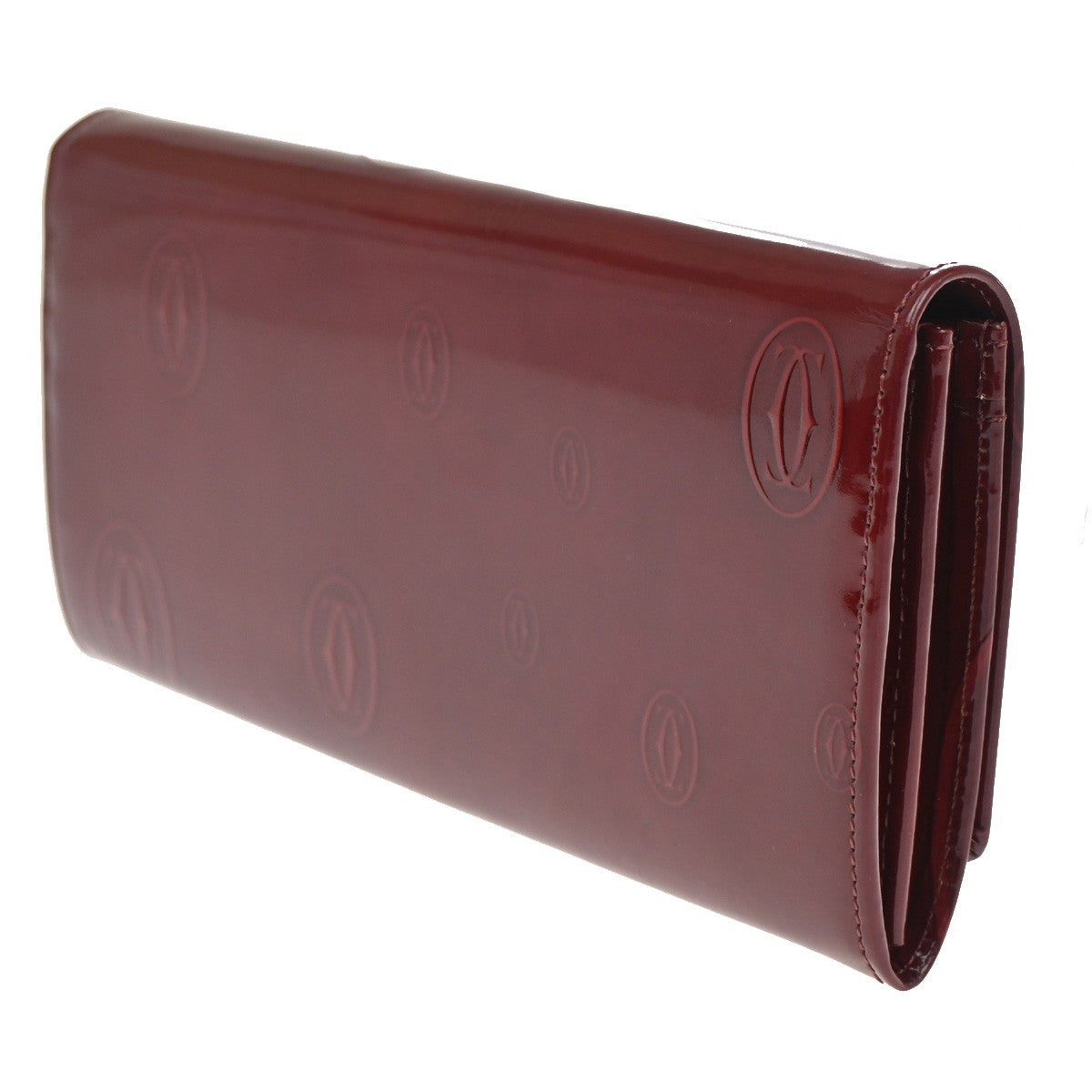 CARTIER 2C Logo Happy Brithday Bifold Wallet Patent Leather Red SHW 66RL556