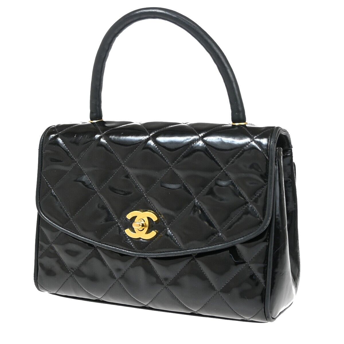 CHANEL CC Logo Matelasse 23 Hand Bag Patent Leather Black GHW 691RJ745