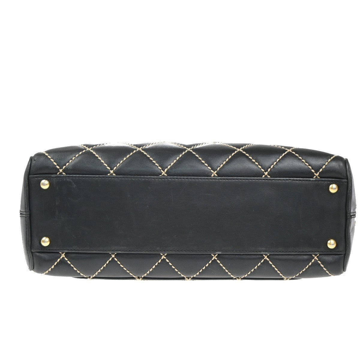 CHANEL CC Logo Wild Stitch Matelasse Hand Tote Bag Leather Black Italy 57RP095
