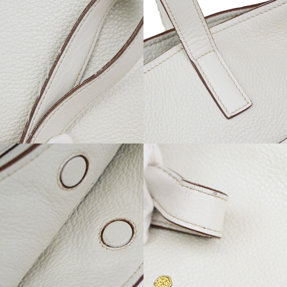 PRADA MILANO Logo Shoulder Hand Tote Bag Leather White Gold 86KA230