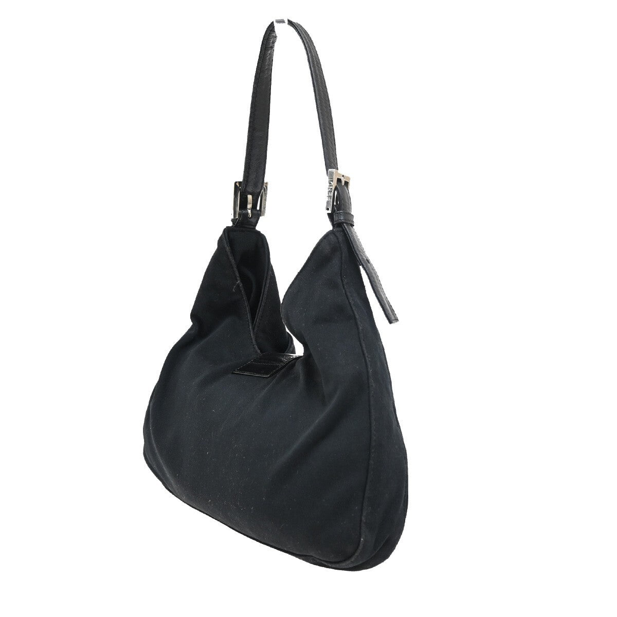 FENDI Logo Hand Bag Canvas Leather Black SHW Made in Italy 80EE527