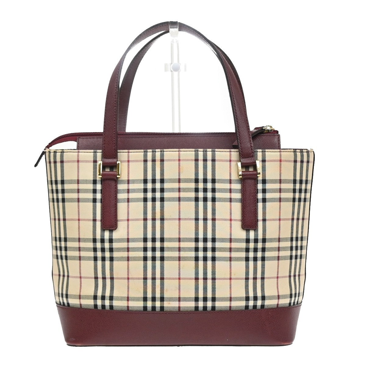 BURBERRY Nova Check Shoulder Hand Tote Bag Canvas Leather Beige Red GHW 32RL977